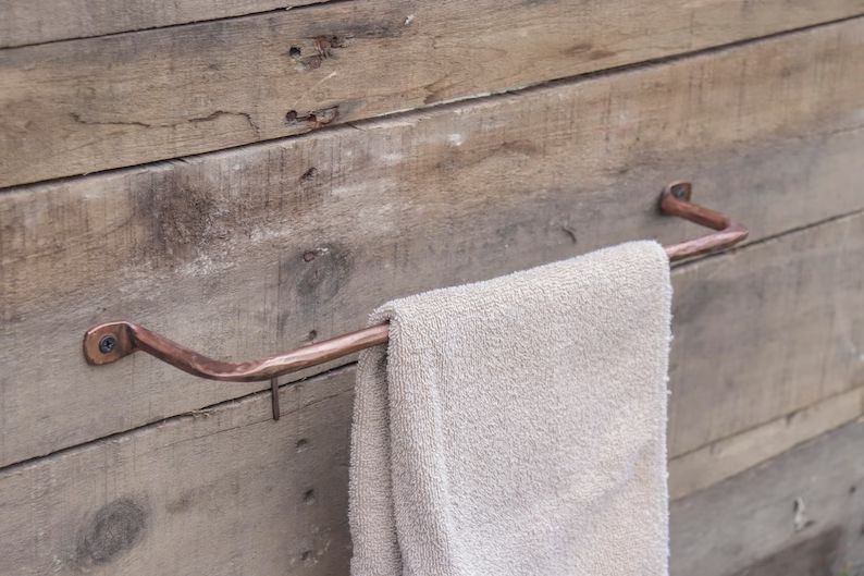 Solid Copper Hand Forged Towel Bar / Cloth Rack Rustic Farmhouse Cabin Steampunk | Etsy (US)