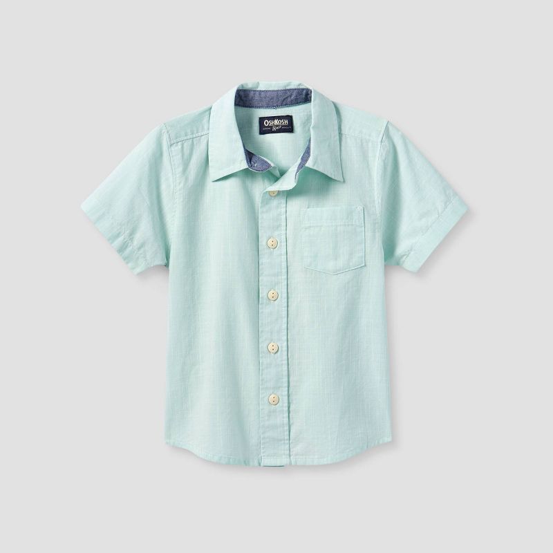 OshKosh B'gosh Toddler Boys' Woven Short Sleeve Button-Down Shirt - Aqua Blue | Target