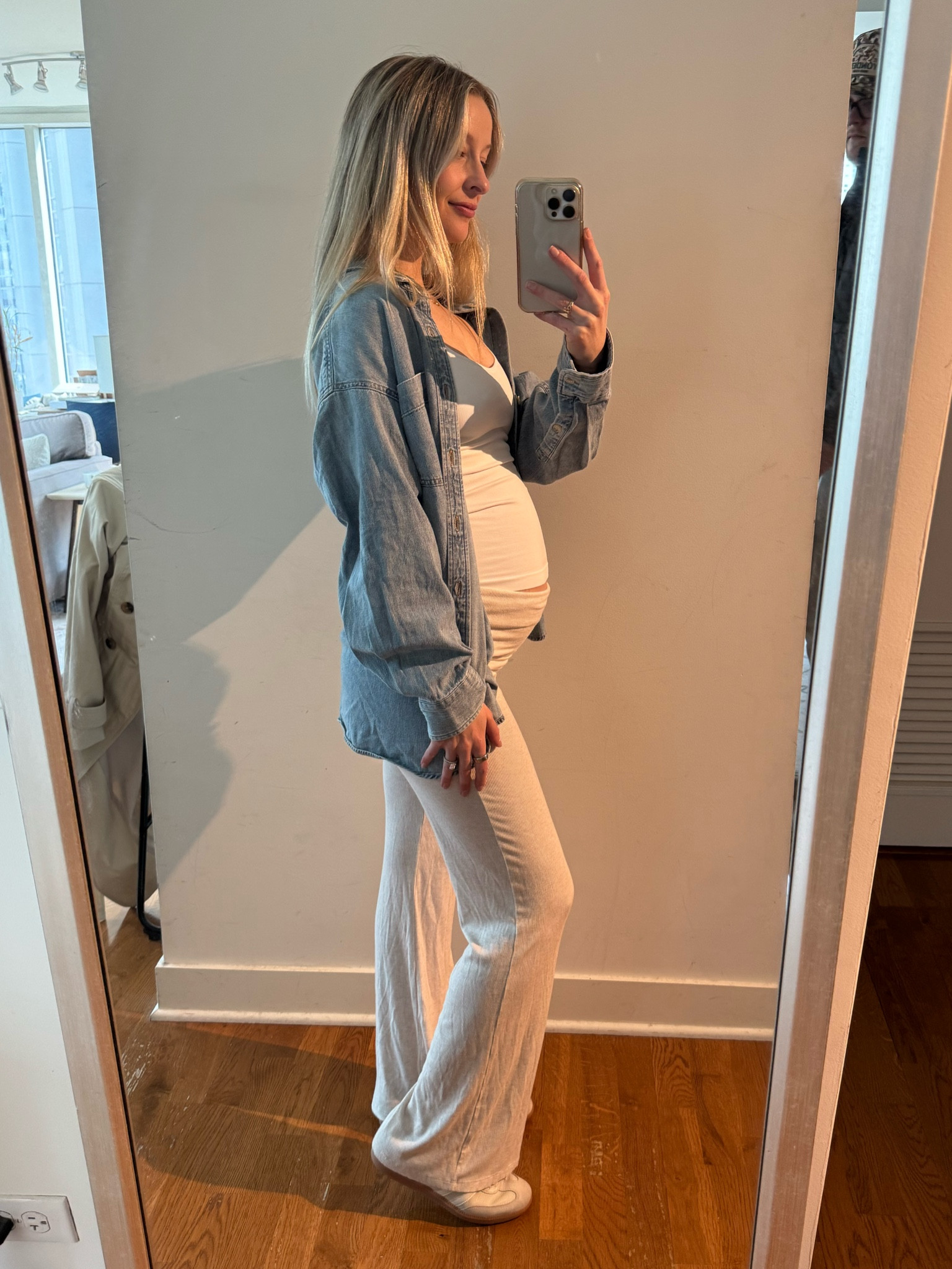 My favorite lounge pants and tank for pregnancy, extremely stretchy and comfy.! 

Size medium for pants (would be a small pre-pregnancy) and M/L for tank (tank runs small in my opinion so would keep this size even pre-pregnancy)!

Aritzia denim top I’ve been living in over dresses, yoga sets, really anything. Size small. 

#LTKStyleTip #LTKBump #LTKSeasonal
