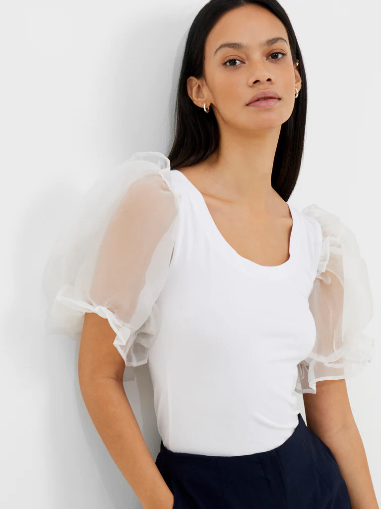 Rosana Cotton Mix Organza Puff Sleeve Top | French Connection (US)
