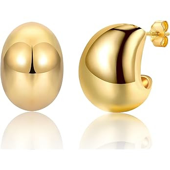 Chunky Gold Earrings for Women Girls, Sterling Silver Thick Chunky Stud Earrings, Waterdrop Teard... | Amazon (UK)