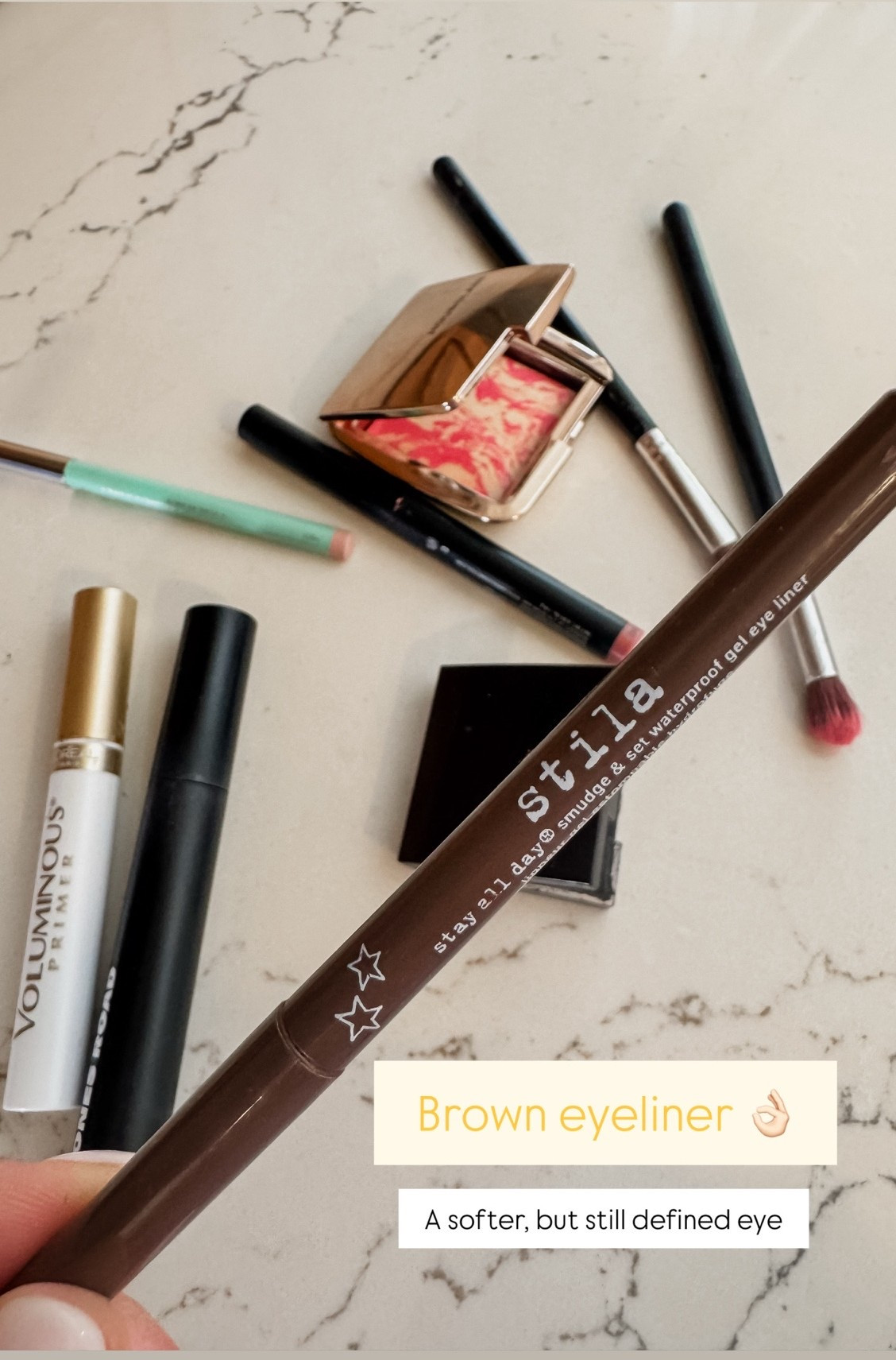 Color: espresso
Try a brown eyeliner. 
Other eye makeup favs. 
Base color: stellar
Either blush stick in orgasm or blush as eyeshadow in color diffused heat

#LTKgrwm #LTKmomlife