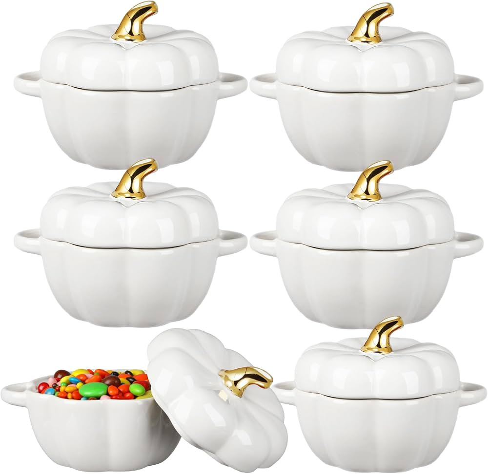 Yaomiao 6 Pcs Pumpkin Ceramic Bowl 15 oz Pumpkin Soup Bowl Pumpkin Shape Storage Jar with Lid and... | Amazon (US)