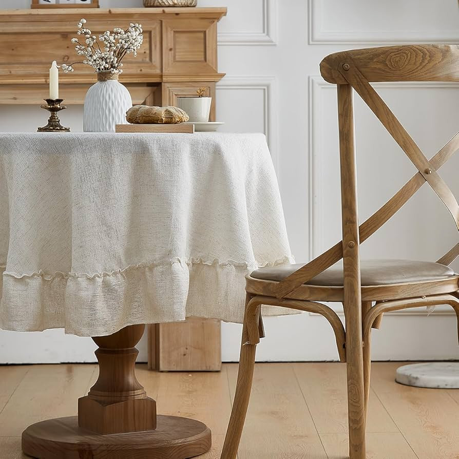 Linen Tablecloth Ruffle Patchwork Tablecloth Round Farmhouse Vintage Tablecloth Washable Kitchen ... | Amazon (US)