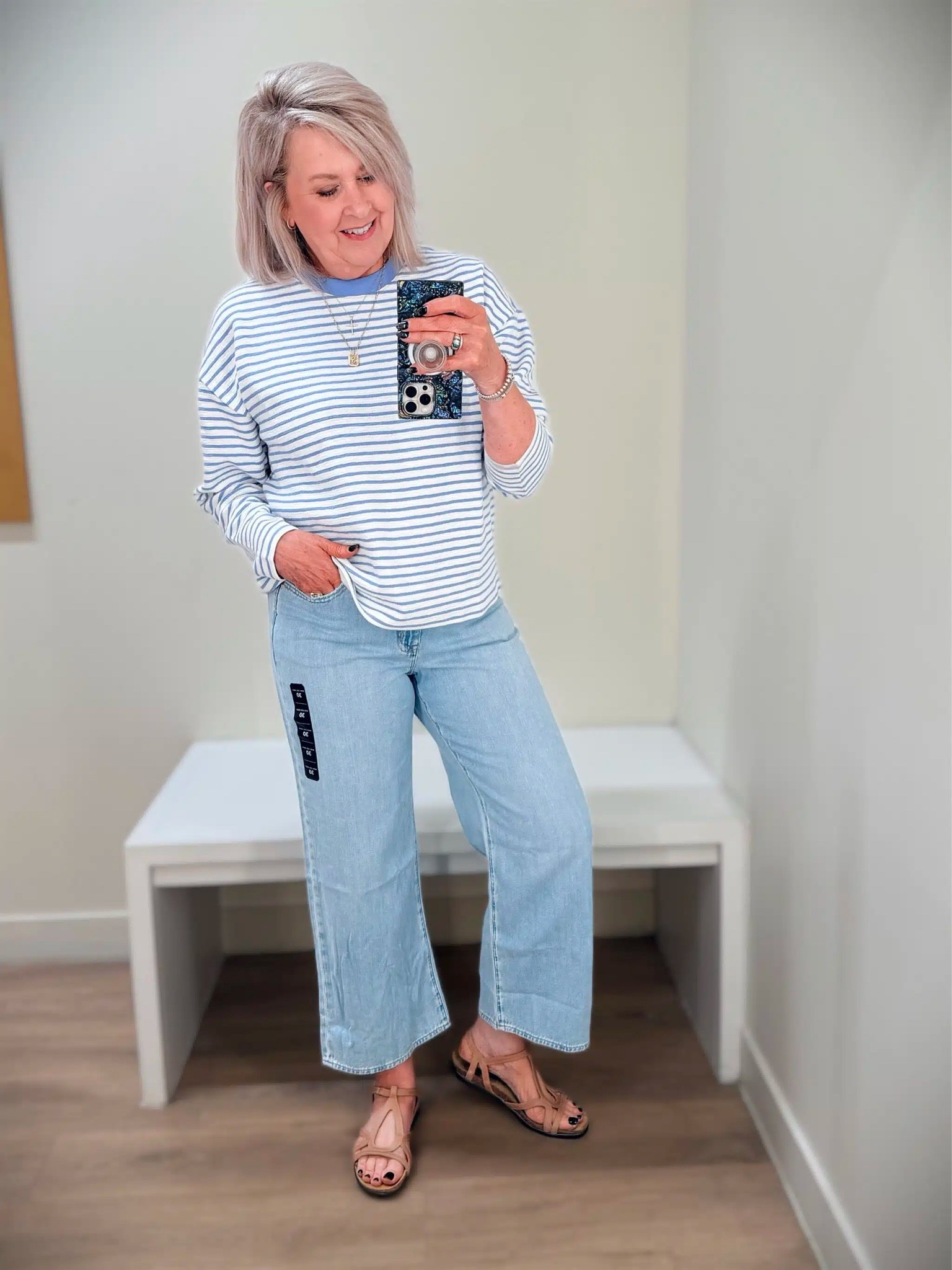 A casual outfit for cooler Summer days. My striped top is a medium and my jeans are a size 30.

#LTKWorkwear #LTKOver40 #LTKootd