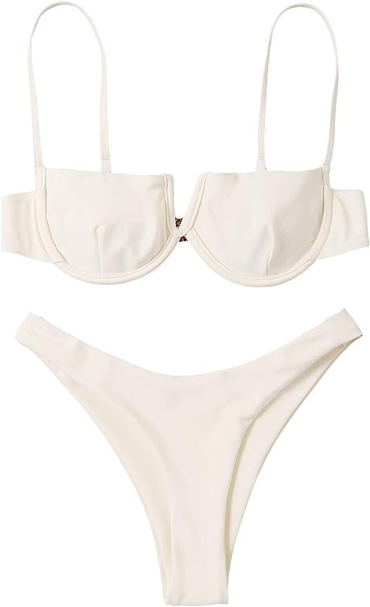 SweatyRocks Women's Sexy V-Wired Bikini Suits Spaghetti Strap Underwire Bathing Swimsuit | Amazon (US)