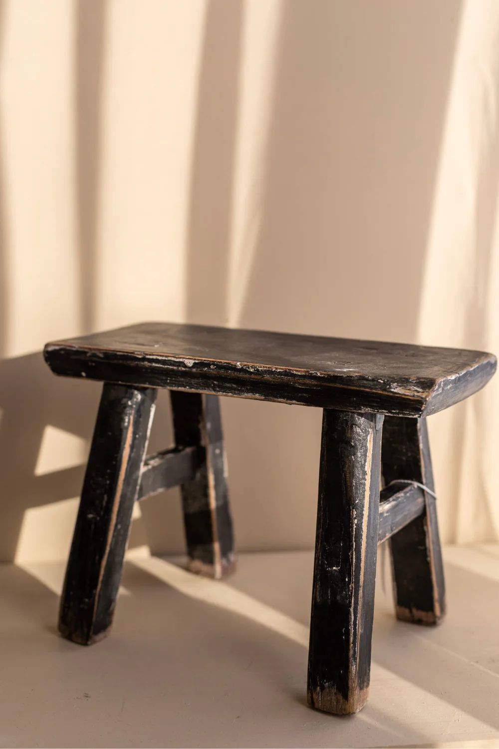 Vintage Small Wooden Stool Black | Luxe B Co