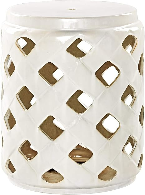 MOTINI Heavy Duty Ceramic Lattice Garden Stool for Indoor Outdoor Decorative Side Table 17" H, Wh... | Amazon (US)