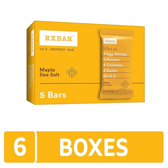 RXBAR Protein Bars, 12g Protein, Gluten Free Snacks, Maple Sea Salt (6 Boxes, 30 Bars) | Amazon (US)
