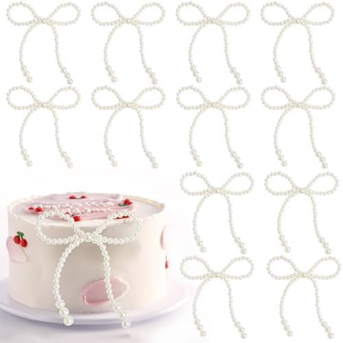 30 Pcs Christmas Pearl Bow Cake Decorations White Pearls Bow Knot Cupcake Toppers for Birthday We... | Amazon (US)