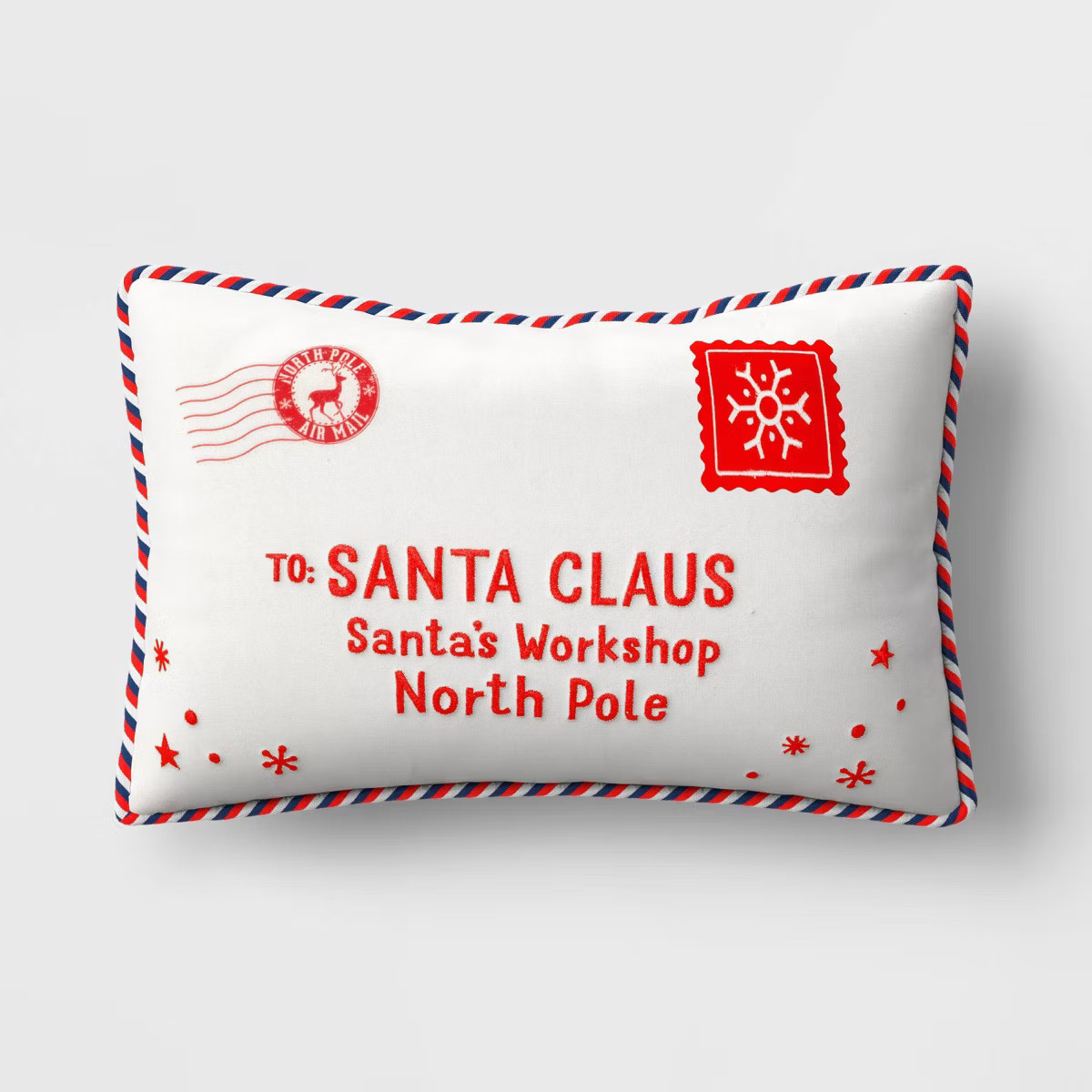 18"x12" 'To Santa Claus' Envelope Rectangle Christmas Novelty Throw Pillow White - Wondershop™ | Target