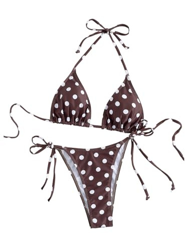 GORGLITTER Women's Polka Dots Bikini Set Cute Halter String Swimsuits Sexy Thong Cheeky Two Piece... | Amazon (US)