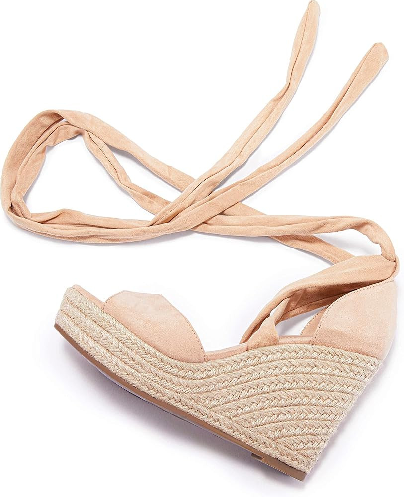 Huiyuzhi Womens Lace Up Platform Wedge Espadrille Sandals Open Toe Cross Slingback Summer Shoes | Amazon (US)