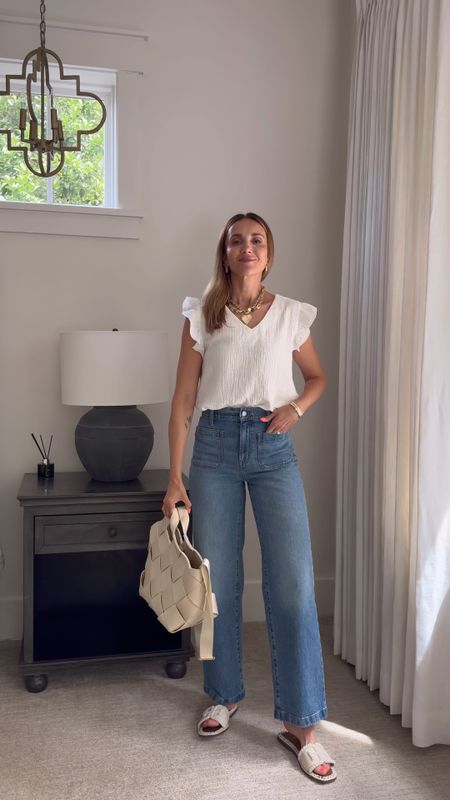 Amazon top size S, Madewell jeans, sandals tts 