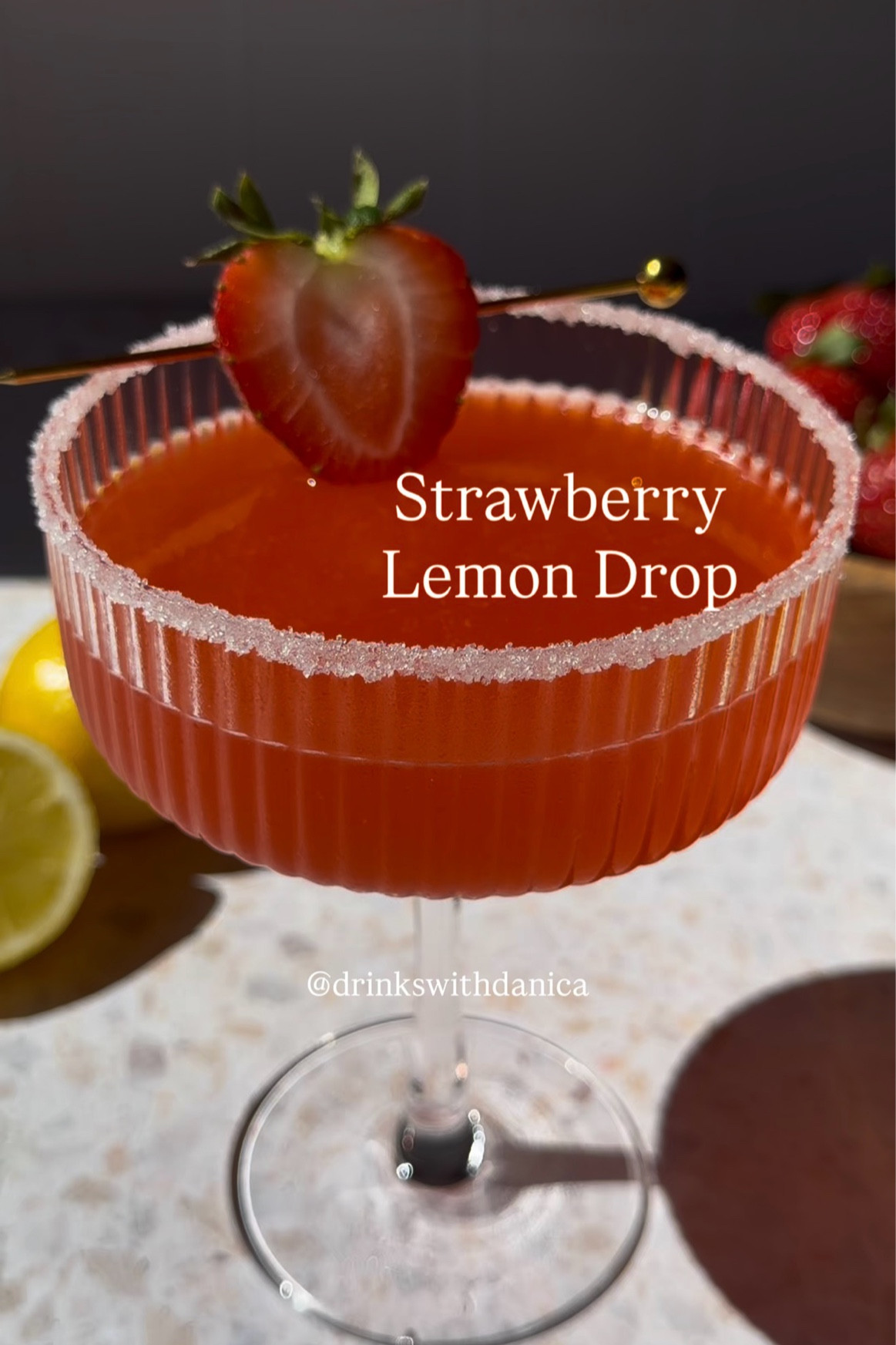 Strawberry Lemon Drop

Follow me on Instagram and TikTok @drinkswithdanica for this recipe and more 