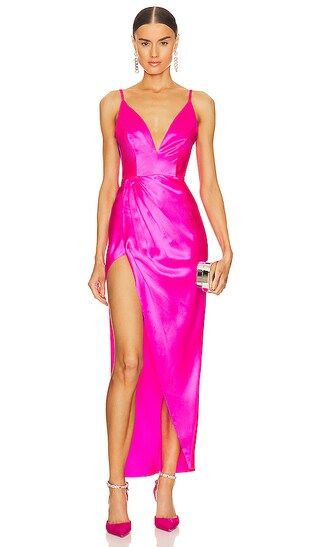 Deep Plunge High Slit Slip Dress in Wild Pink | Revolve Clothing (Global)