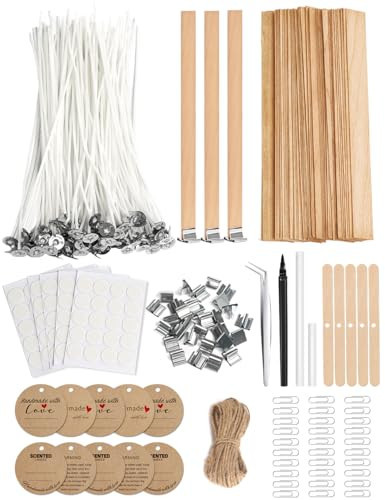 Multiwins 130 Pcs Candle Wicks for Candle Making Kit: 100 Cotton & 30 Wood Wicks with Complete Tool Set (Wick Holders, Wick Stickers, Candle Tabs, Tweezers, Pen), for Soy Beeswax DIY Candles | Amazon (US)