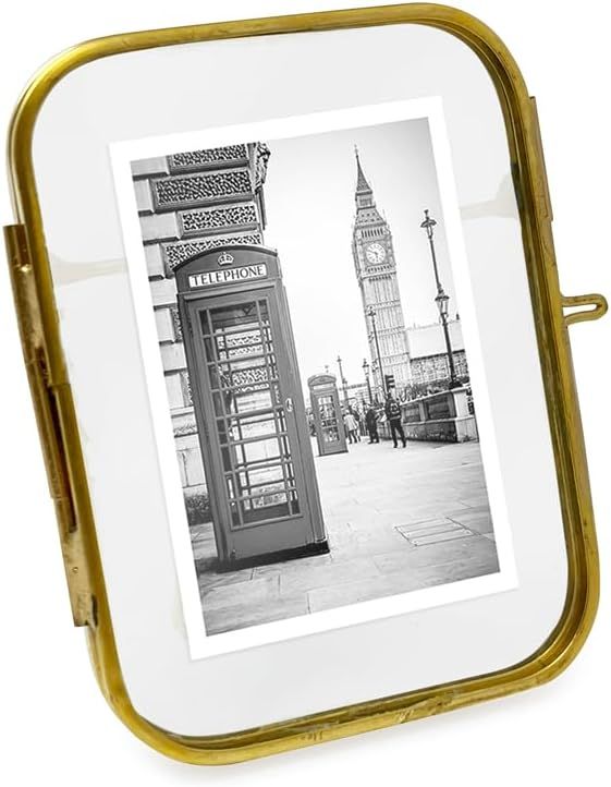 Isaac Jacobs 2x3 Vintage Style, Round-Edged Brass & Glass Metal Floating Picture Frame with Locke... | Amazon (US)