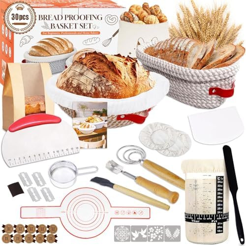 Sourdough Starter Kit, Sourdough Bread Baking Supplies, Cotton Rope Banneton Bread Proofing Baske... | Amazon (US)