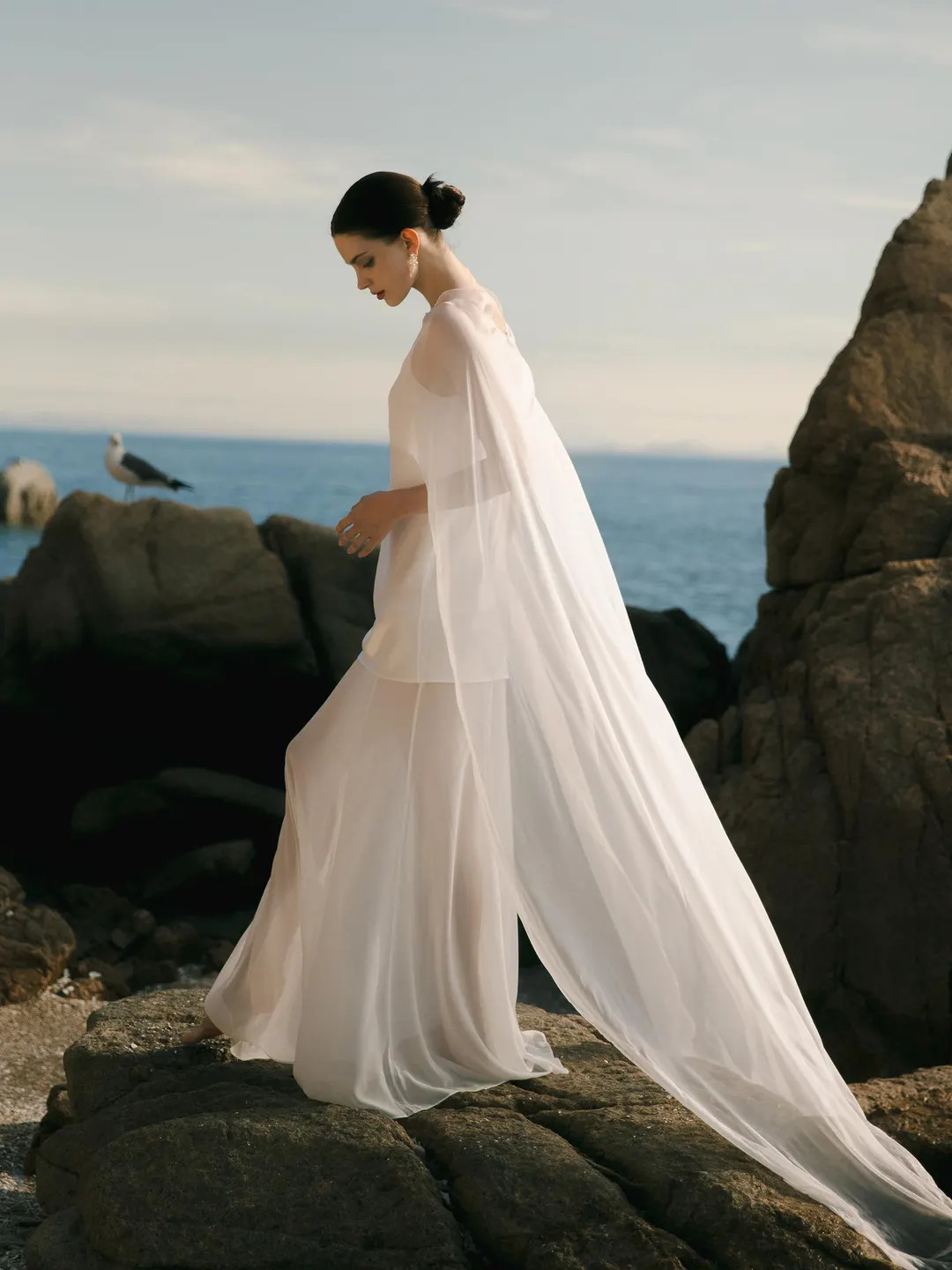 Silk Bridal Cape Veil Wedding Cape for Bride Sheer Capelet Boho Wedding Dress Custom Cover Up Dre... | Etsy (US)
