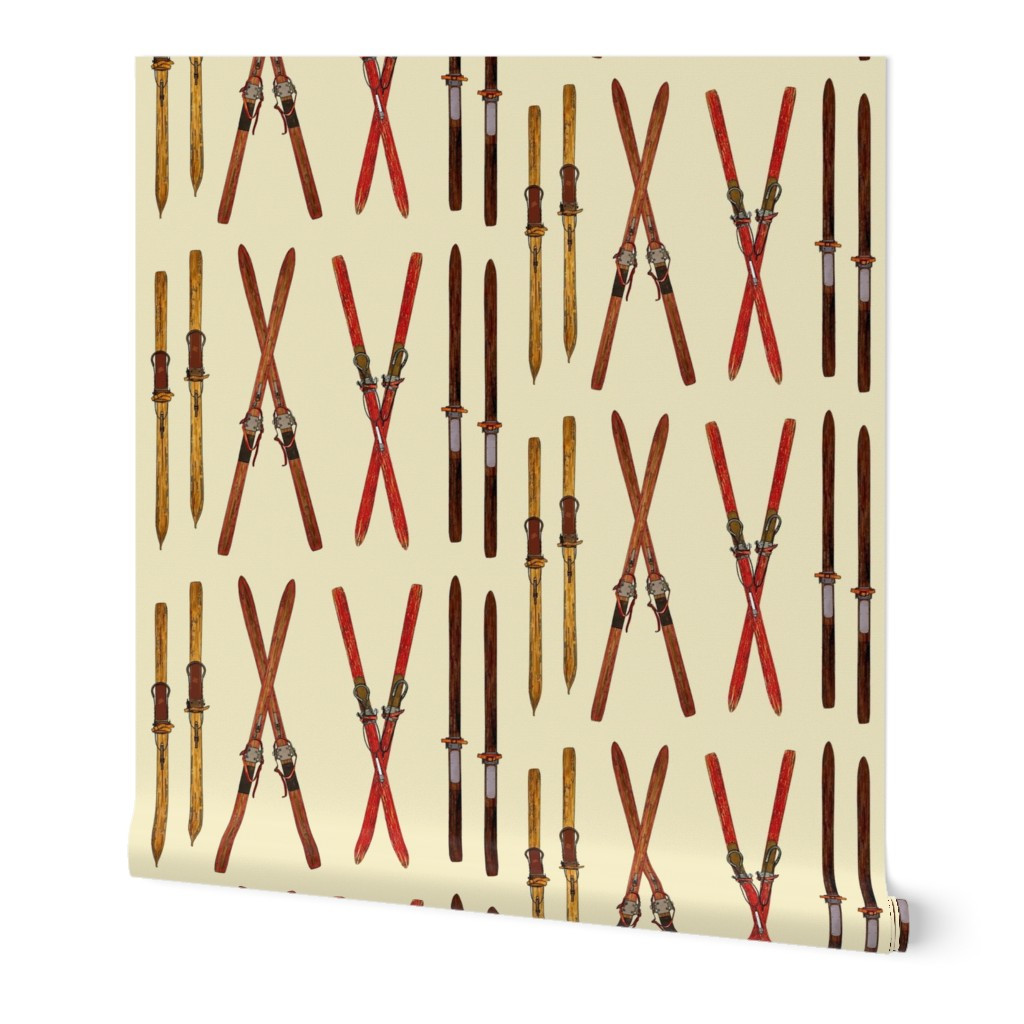 Wallpaper in vintage ski sketched decor by Diane Gilbert | Spoonflower