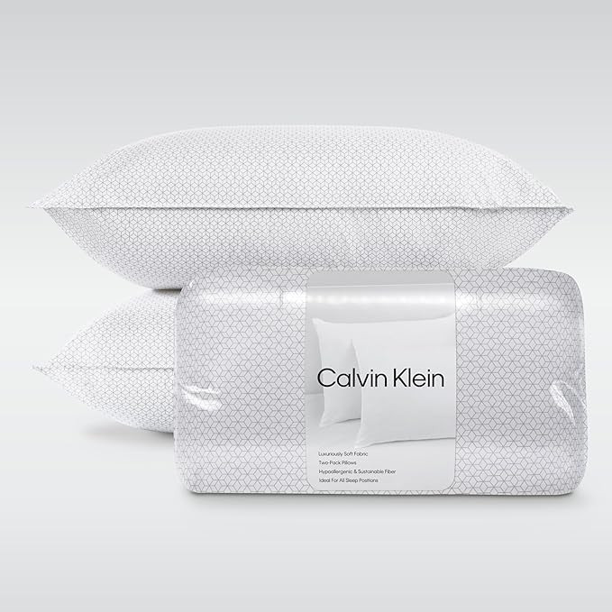 Calvin Klein Geometric Print 20" x 36" King Size Set of 2 Bed Pillows for Sleeping, White | Amazon (US)
