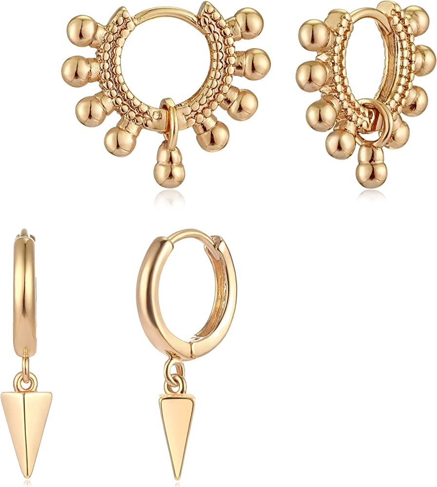 VACRONA Spike Huggies Gold Ball Cuff Earrings | Amazon (US)