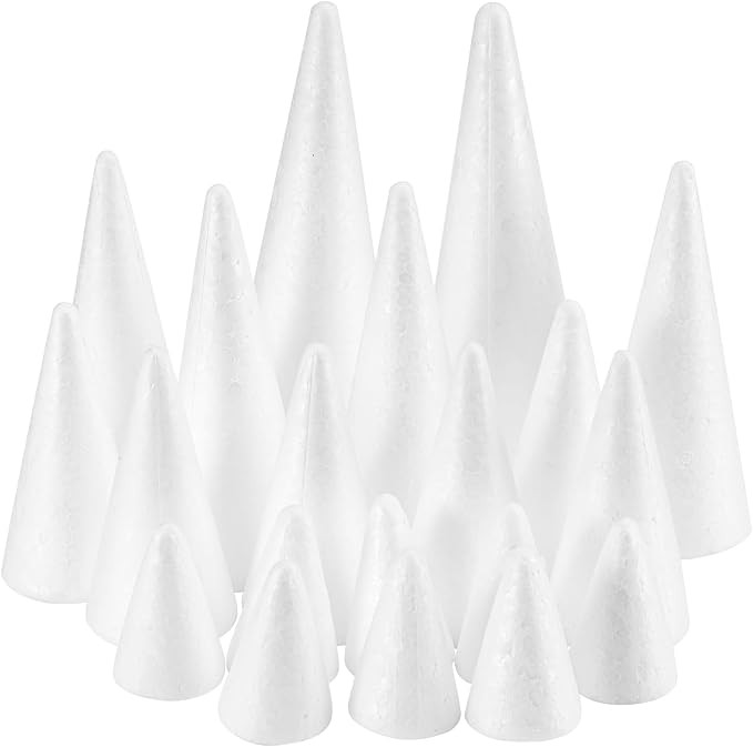 FFchuanhe 20-Pack Craft Foam Cones, Foam Tree Cones, Assorted Sizes Cones Shaped Foam (2.5,4,6,8i... | Amazon (US)