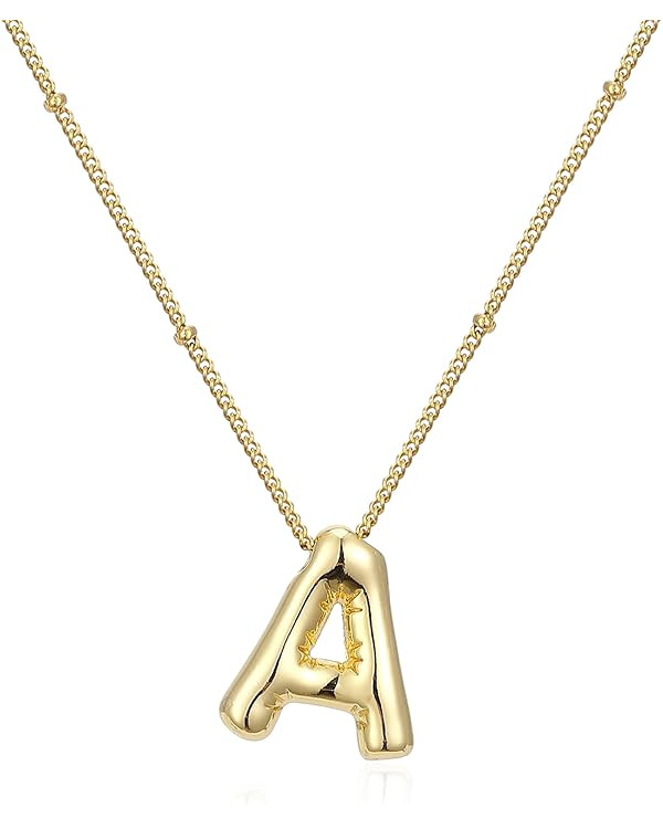 Bubble Letter Necklace 14K Gold Plated Balloon Initial Necklaces for Women Dainty Alphabet Pendan... | Amazon (US)
