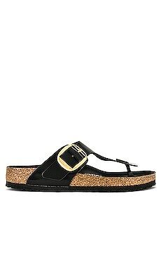 BIRKENSTOCK Gizeh High Shine Big Buckle Sandal in High Shine Black from Revolve.com | Revolve Clothing (Global)