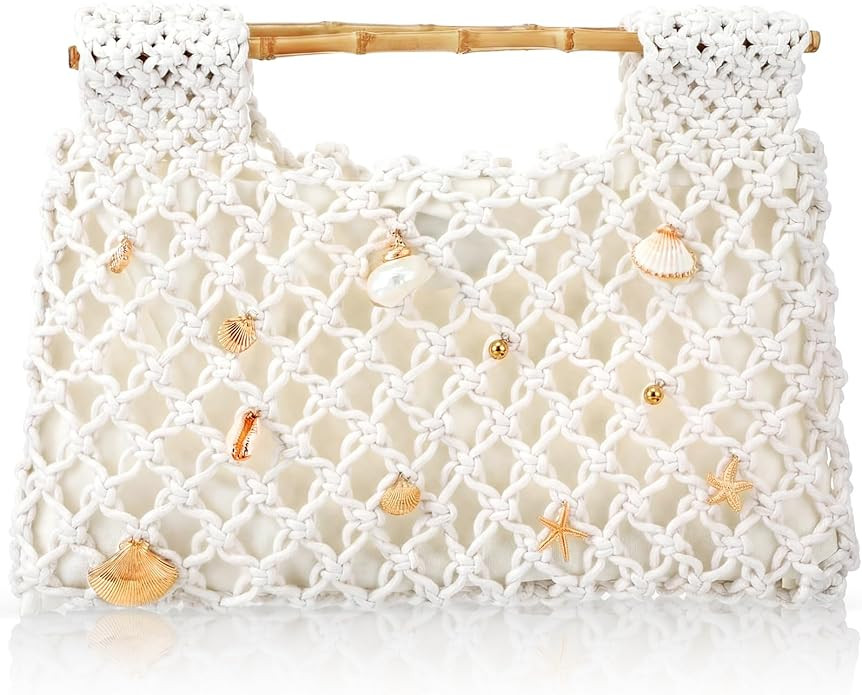 Women Crochet Woven Mesh Handbag Summer Seaside Beach Vacation Straw Tote Purse Wedding Party Gif... | Amazon (US)