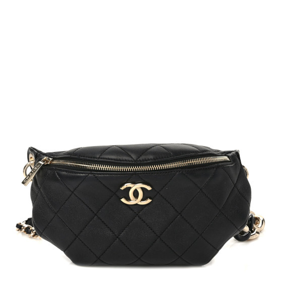 Lambskin Quilted Resin Bi-Color Waist Bag Fanny Pack Black | FASHIONPHILE (US)