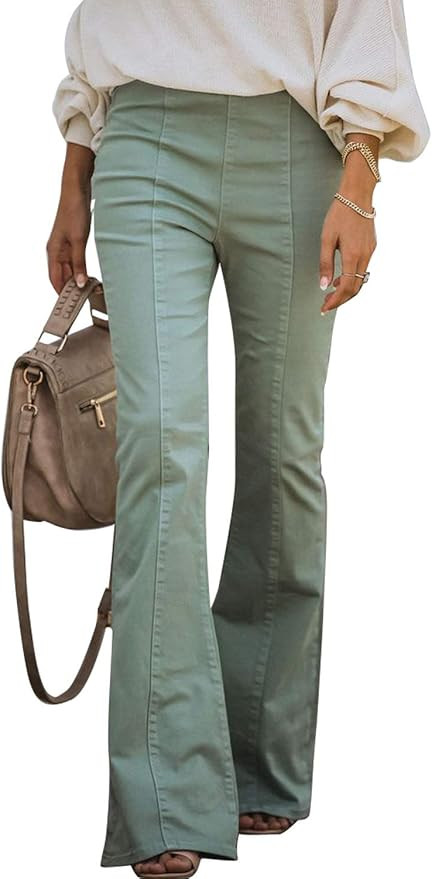 Sidefeel Women Destroyed Flare Jeans Elastic Waist Bell Bottom Raw Hem Denim Pants | Amazon (US)