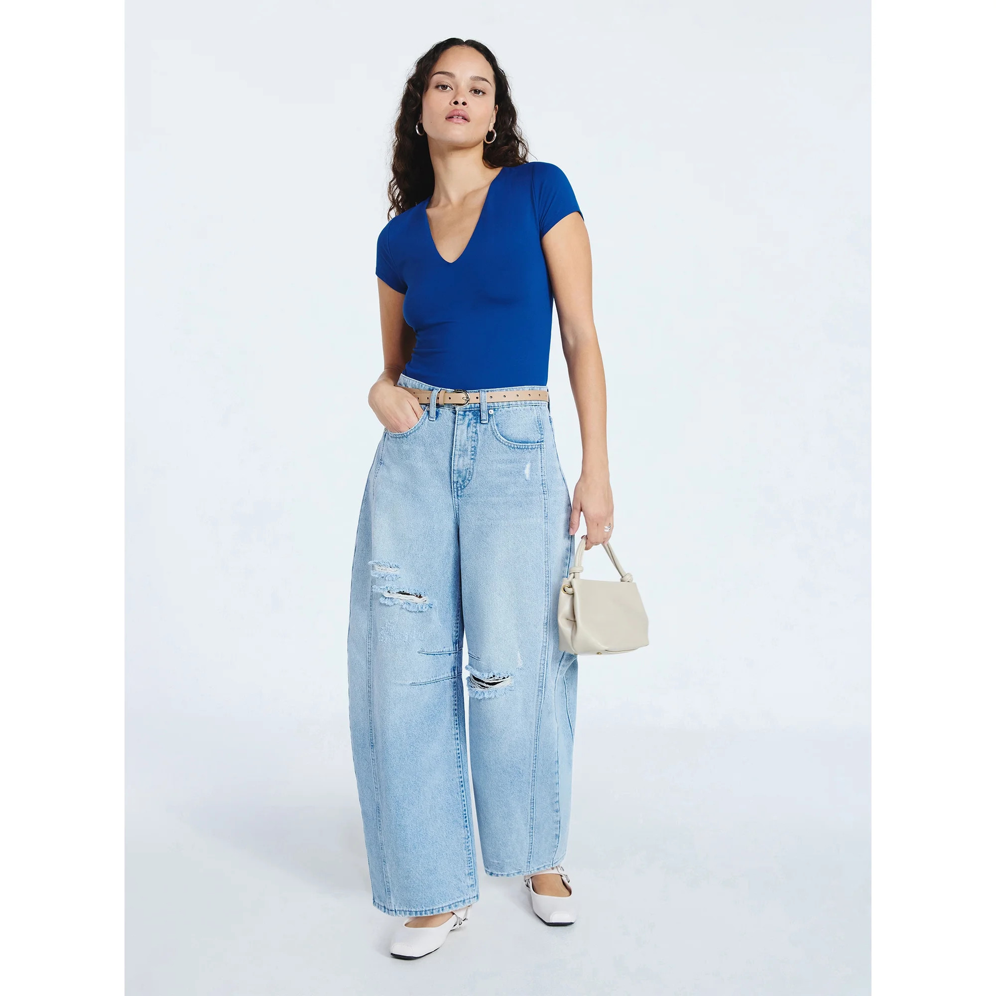 Scoop Women’s and Women's Plus High-Rise Ankle Barrel Jeans with Distressed Details, Sizes 0-26 | Walmart (US)