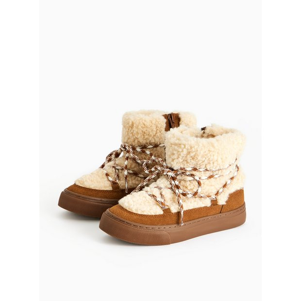 Cream Borg Fleece Lace Detail Boots  1 | Tu Clothing