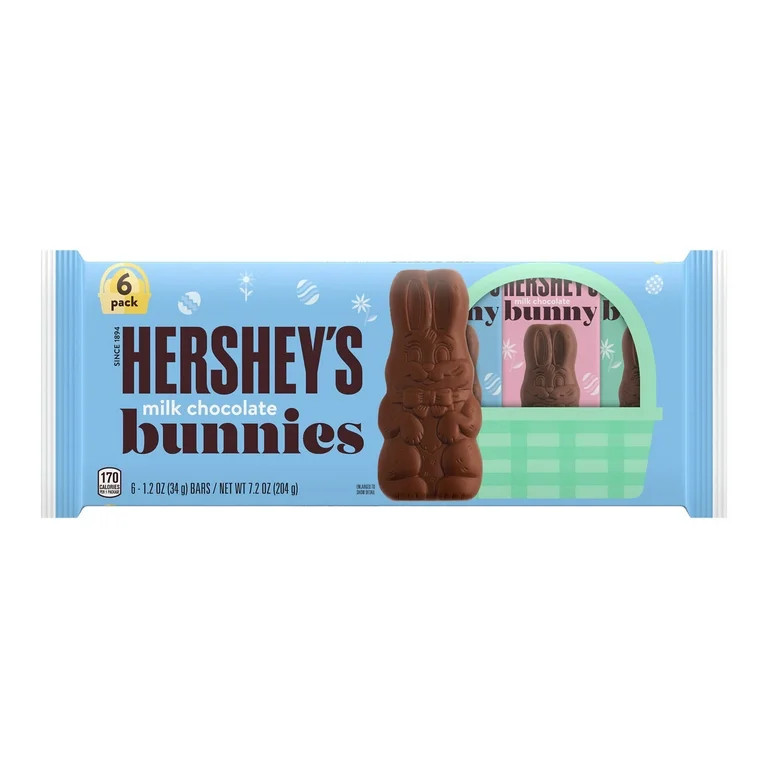 HERSHEY'S, Milk Chocolate Bunnies, Easter Candy, 1.2 oz, Packs (6 Count) | Walmart (US)