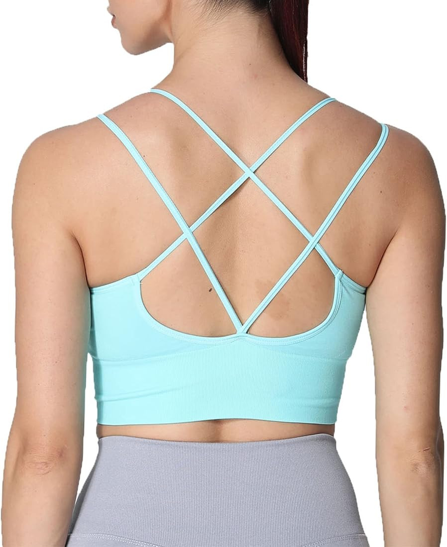 Aoxjox Women's Workout Ribbed Seamless Sports Bras Fitness Running Yoga Crop Tank Top | Amazon (US)