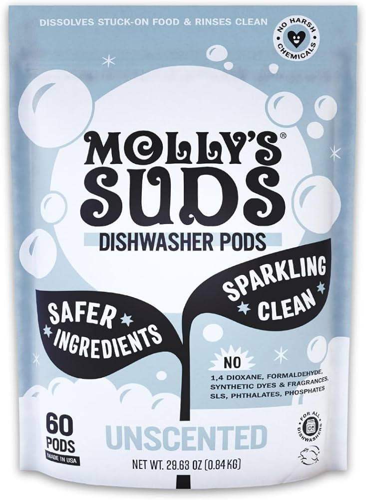 Molly's Suds Dishwasher Pods | Clean Dishwasher Detergent, Cuts Grease & Rinses Clean (Residue-Fr... | Amazon (US)