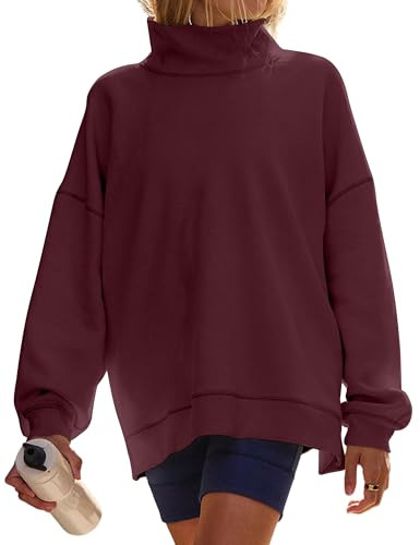 DURUNUL Women’s Oversized Sweatshirts Mockneck Sweatshirt Turtleneck Loose Fit Drop Shoulder Long Sleeve Pullover Tops Wine | Amazon (US)