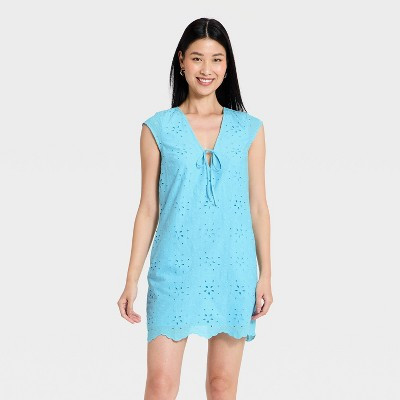 Women's Eyelet Mini Dress - A New Day™ Blue XL | Target