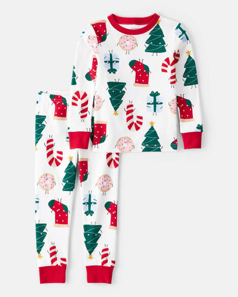 Toddler Festive Friends Santa Christmas 100% Cotton Long-Sleeve Snug Fit 2-Piece Pajamas - White | Carter's Inc
