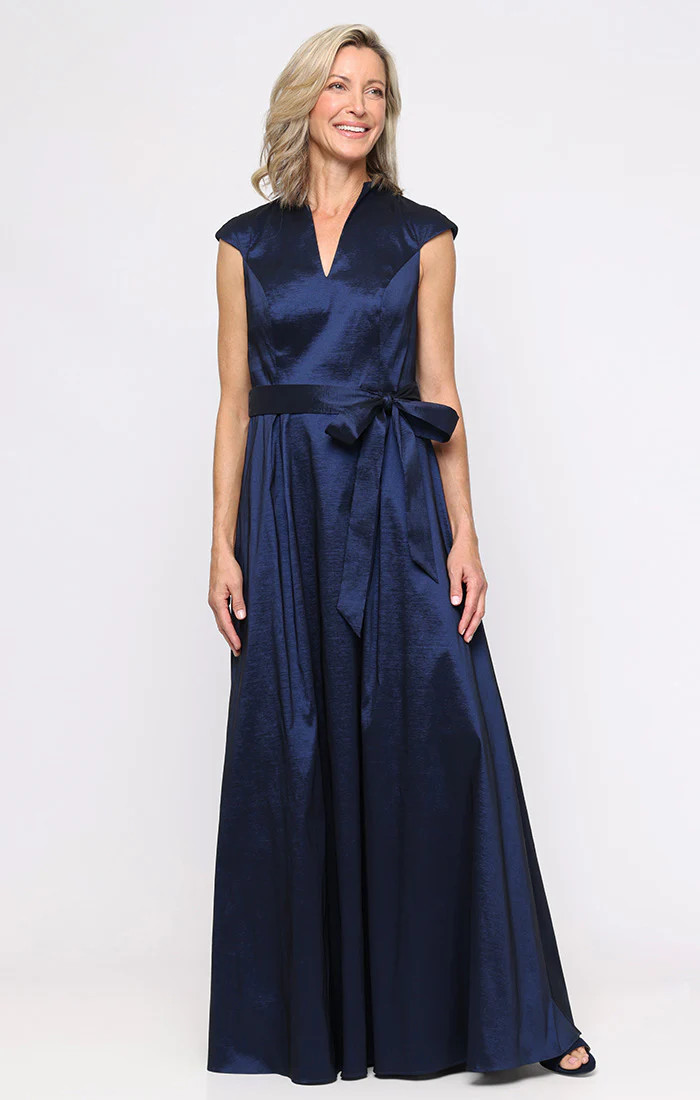 Stretch Taffeta Gown with Tie Waist | Alex Evenings