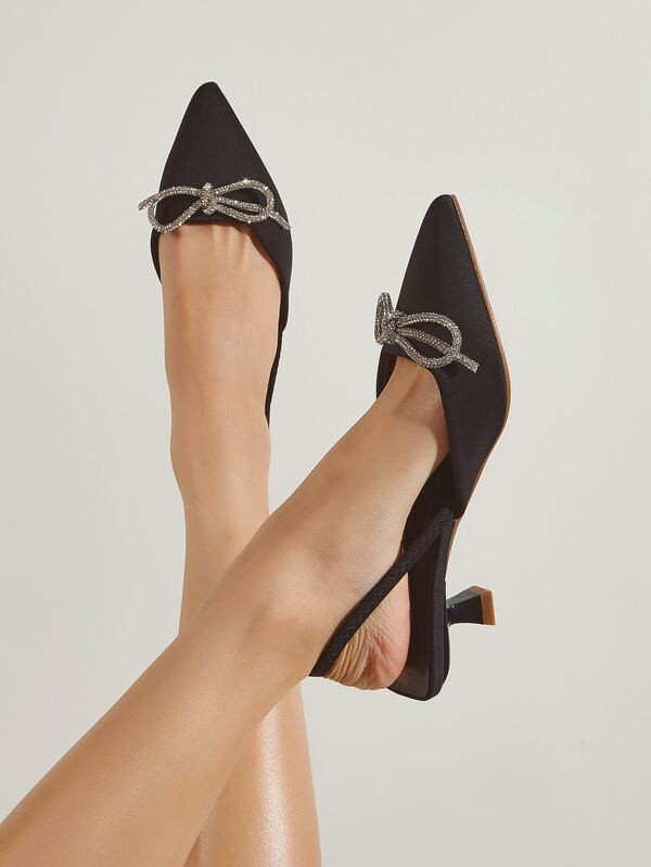 HomeShoesWomen ShoesWomen PumpsBow & Rhinestone Decor Slingback Pumps | SHEIN