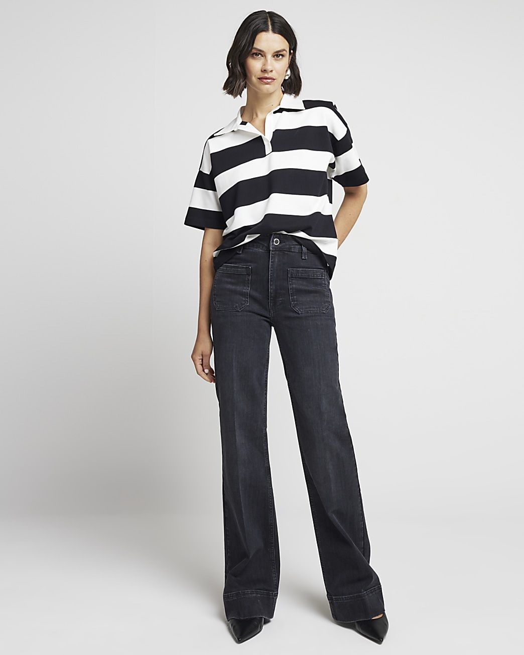 Black high waisted pocket wide leg jeans | River Island (UK & IE)