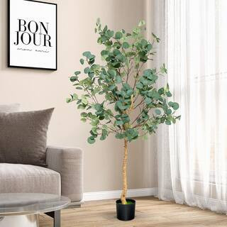 5 1/2 ft. H Green Indoor Outdoor Decorative Artificial Eucalyptus Tree in Pot | The Home Depot