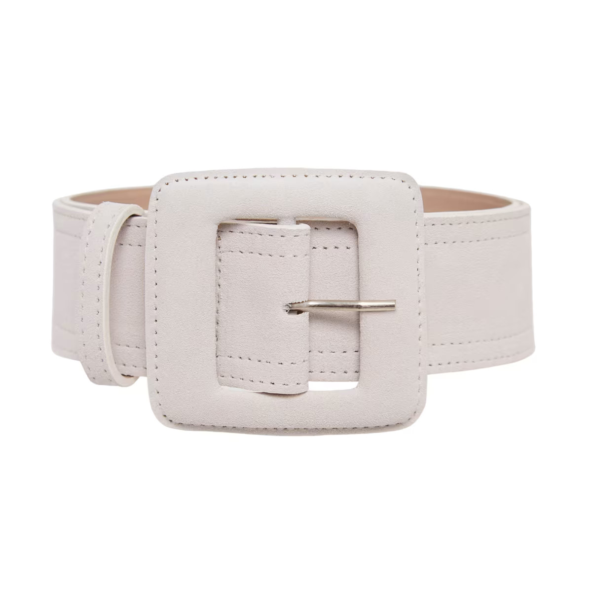 Suede Square Buckle Belt - Off White | Wolf & Badger