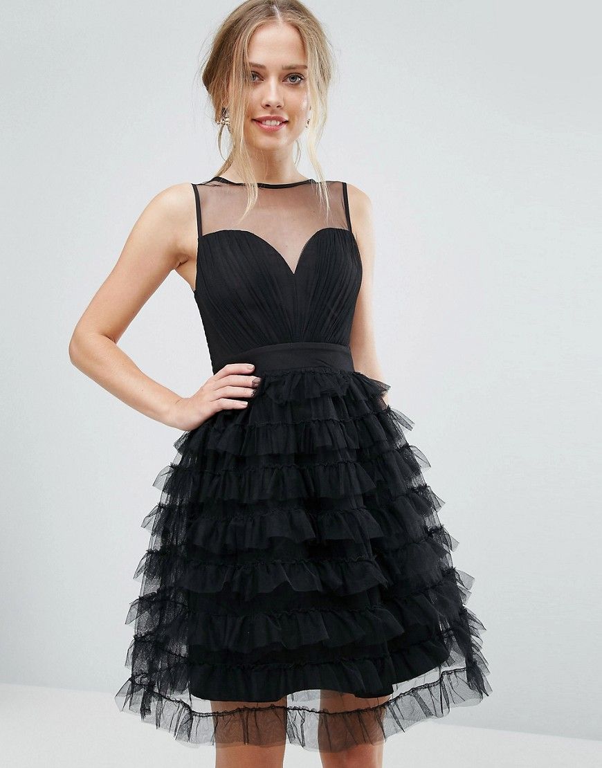 Little Mistress Tiered Tulle Mini Dress - Black | ASOS US