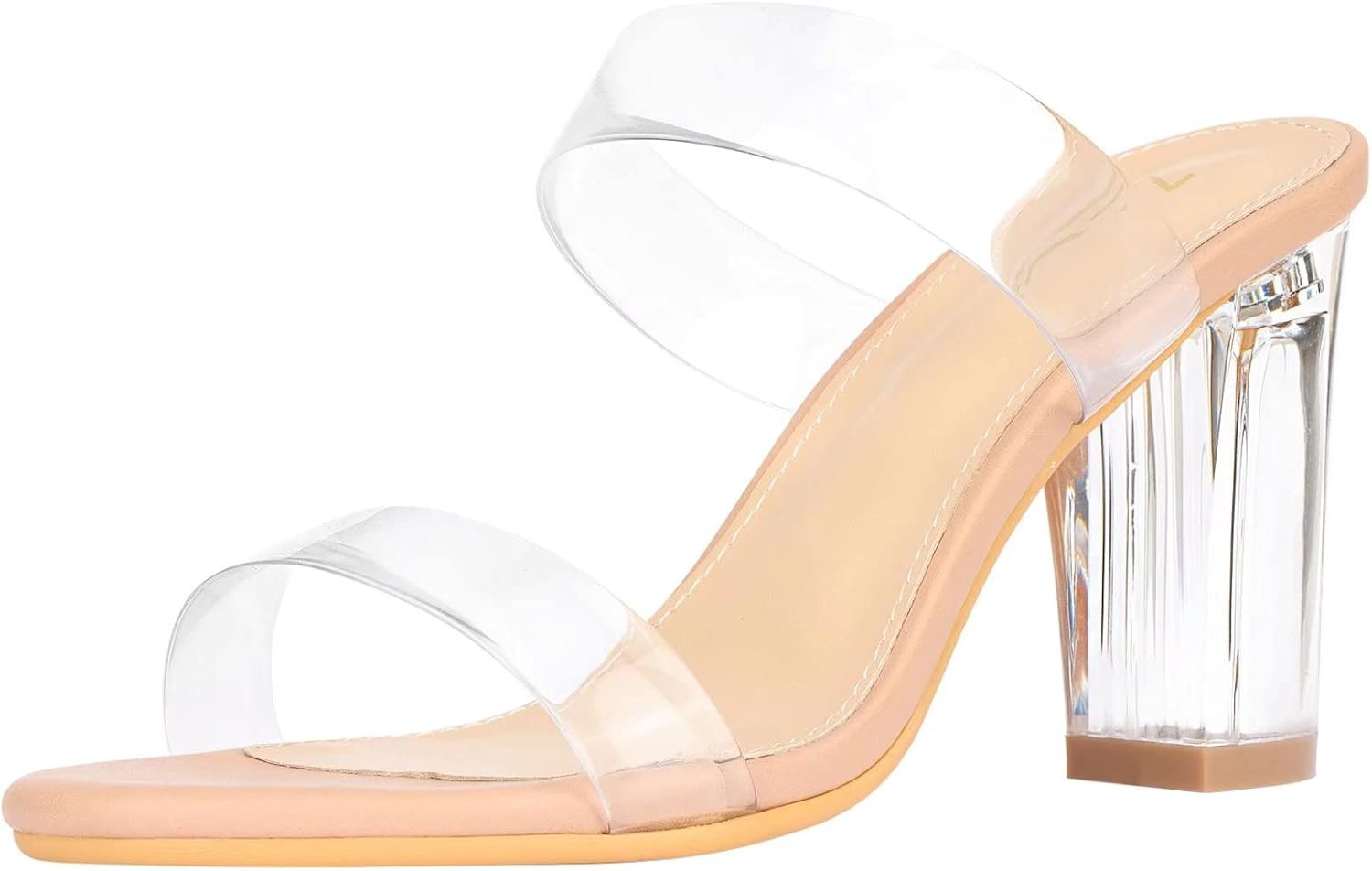 ZriEy Women's Chunky Block Open Toe Mid High Heeled Sandals Two Strap Slip on Heels Slide Sandals... | Amazon (US)