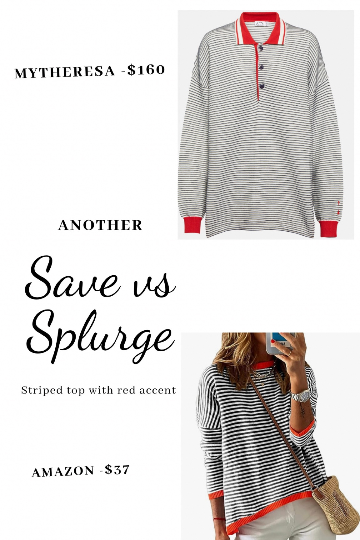 Striped top, red accents look for less, save vs splurge 

#LTKmidsize #LTKfindsunder50 #LTKstyletip