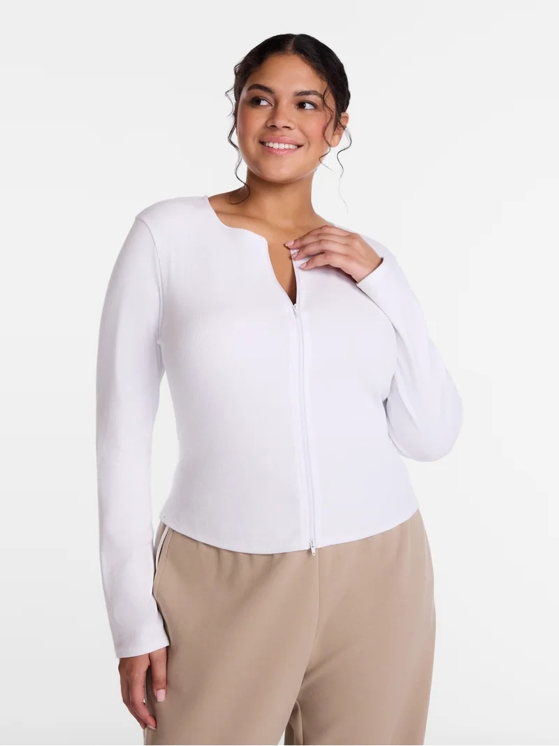 Avia Women's Ribbed Zip Front Cardigan with Long Sleeves, Sizes XS-XXXL | Walmart (US)